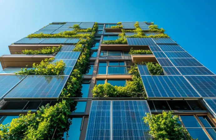 Fassade mit Begründung und Fassaden-Photovoltaik